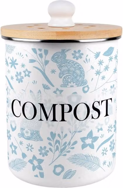 Purely Home Blue Metal Compost Caddy with Flip Lid, 2L