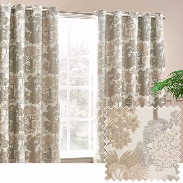 Wylder Nature Woodlands Jacquard Room Darkening Eyelet Curtains in Natural, W: 229 cm, H: 229 cm