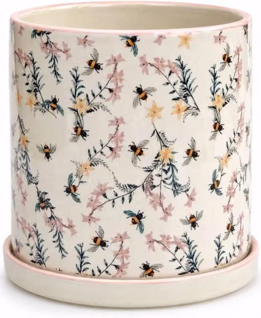 The British Gardening Company Upper Street Bees Design Ceramic Indoor Plant Pot, Multicolour, Diameter: 14 cm
