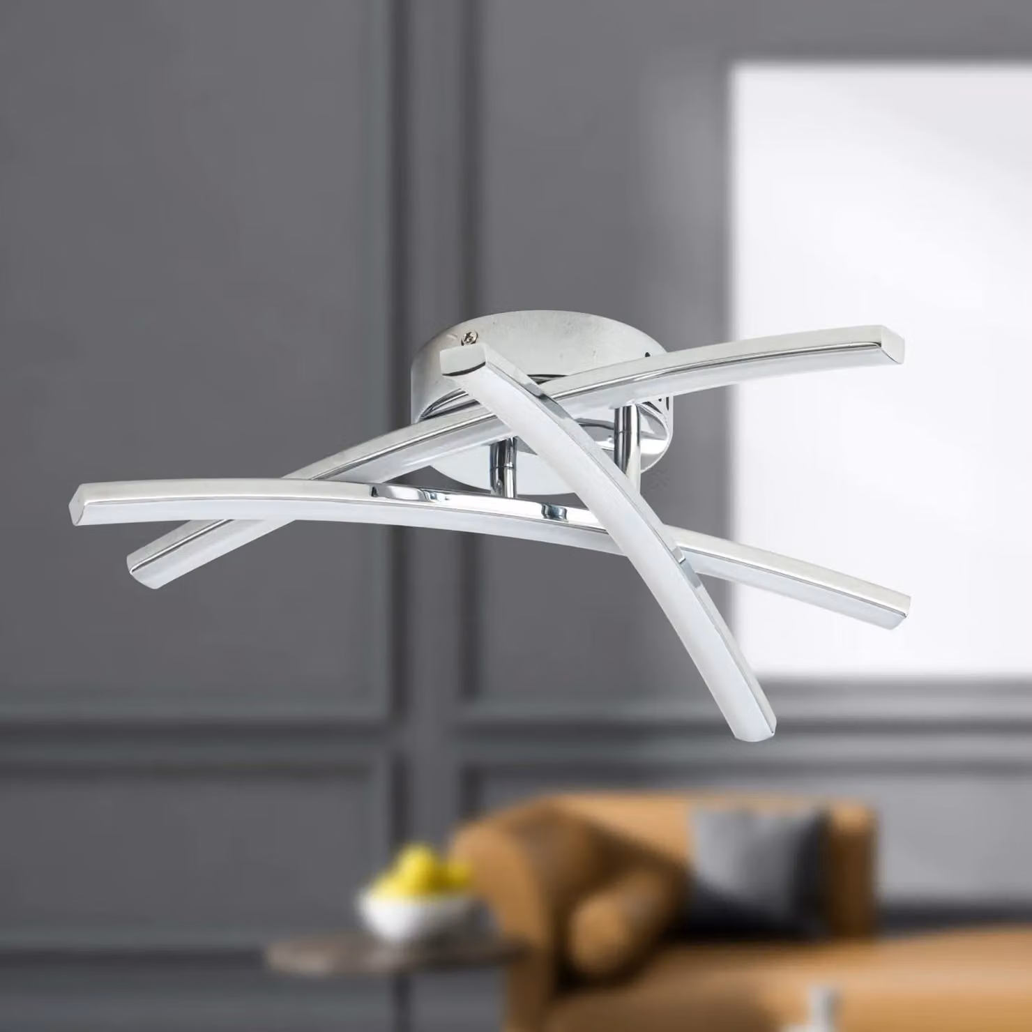 First Choice Lighting Yardley Set of 2 LED Chrome Opal Flush Ceiling Lights in Silver – 2