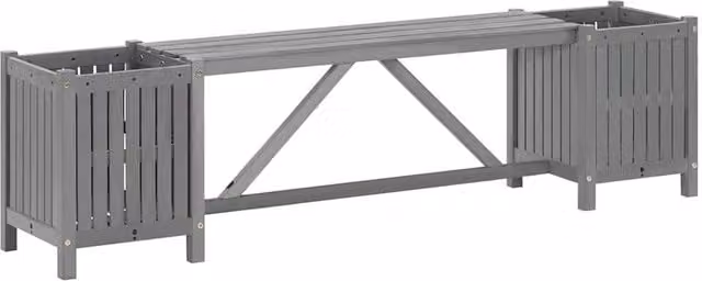 Berkfield Home Garden Bench with 2 Planters in Grey Solid Acacia Wood, Width: 150 cm