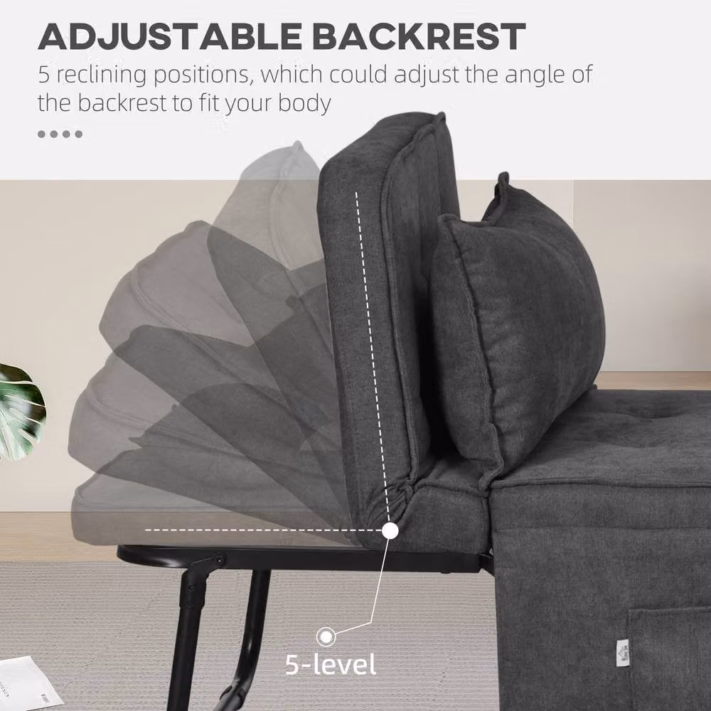 STILVORA Modern Grey Fabric Sleeper Chair Bed with Adjustable Backrest and Ottoman – 6