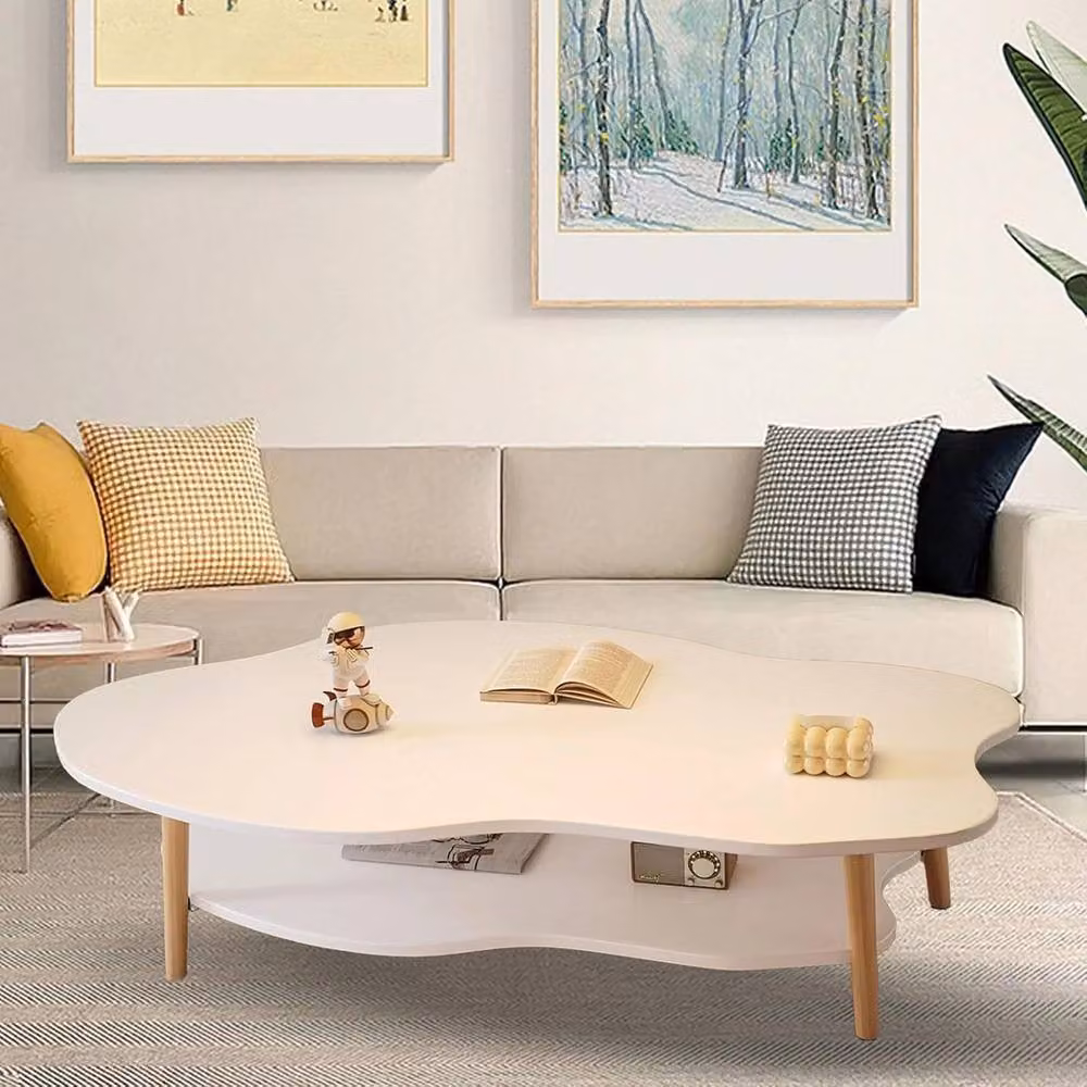 Hinsinc Modern 2-Layer Cloud Shape Coffee Table in White, W/D/H: 80 x 50 x 40 cm – 2