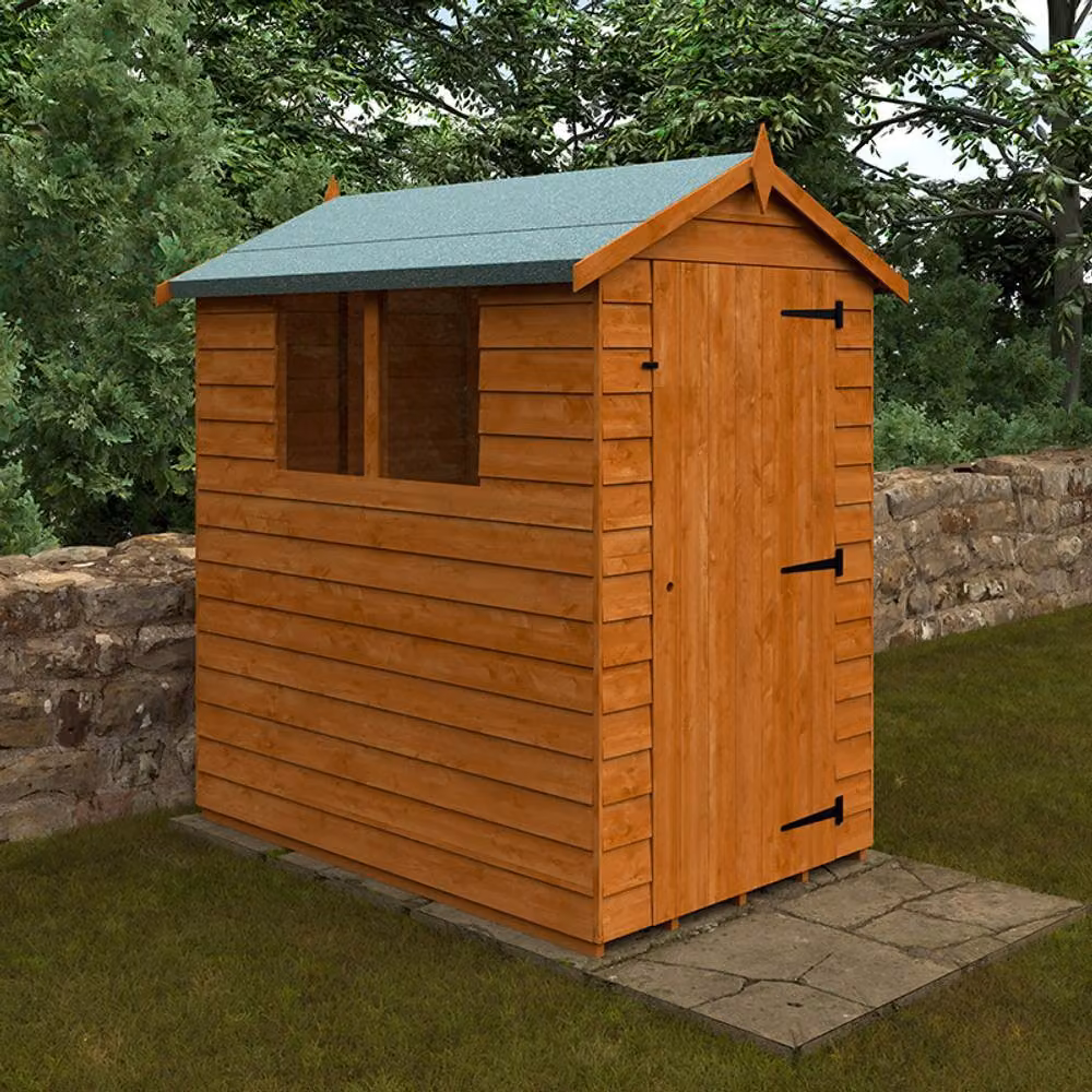 Buttercup Farm Budget Apex 9mm Wooden Garden Shed in Orange and Grey, W/D/H: 182.88 x 121.92 x 203.9 cm – 2