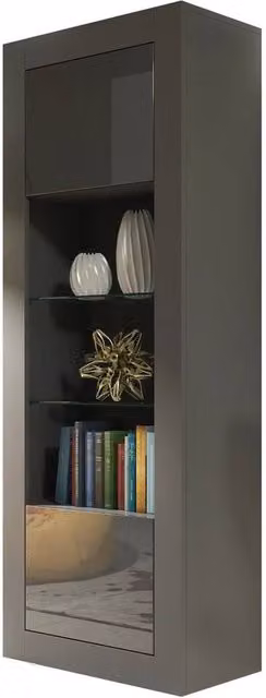 PAWNORA Grey Matt Display Cabinet with Glass Doors and Internal Shelves, Height: 170 cm – 1