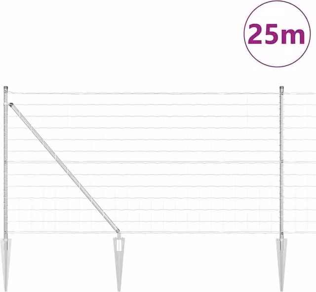 Berkfield Home Modern Euro Fence with 13 Spike Posts, 1 x 25 m, Galvanised Steel in Silver