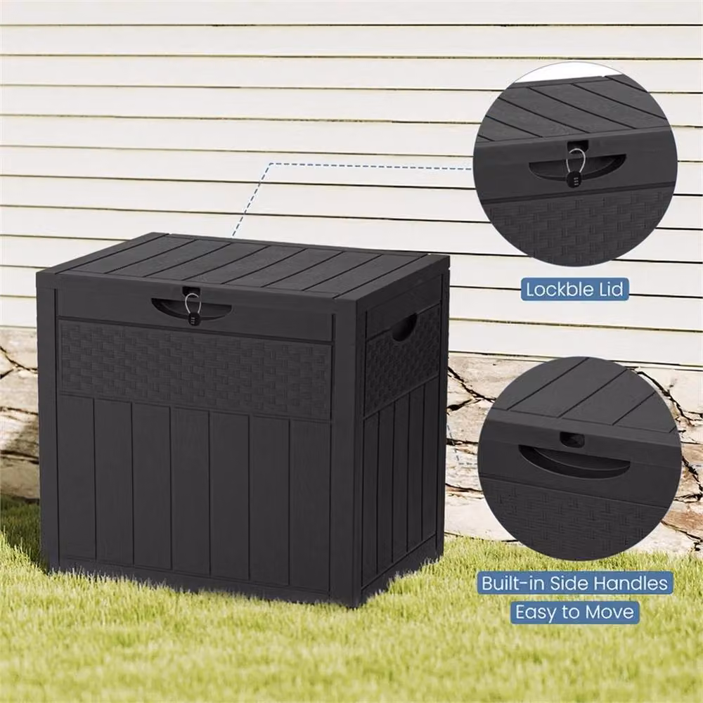 Kelvenix 126L Large Outdoor Garden Storage Box in Black Wood Grain Resin – 4