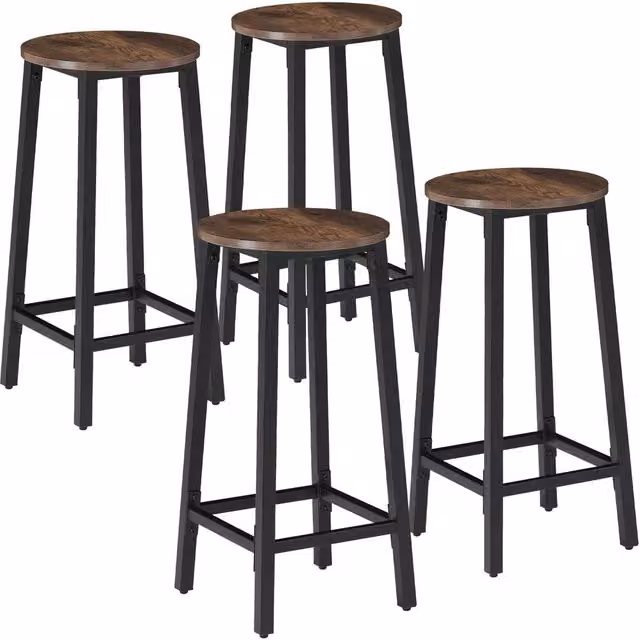 tectake Corby Set of 4 Industrial Bar Stools in Brown Wood and Metal – 1