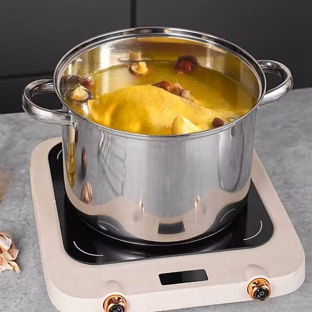 KORVIXA Stainless Steel Pasta Pot with Glass Lid in Silver