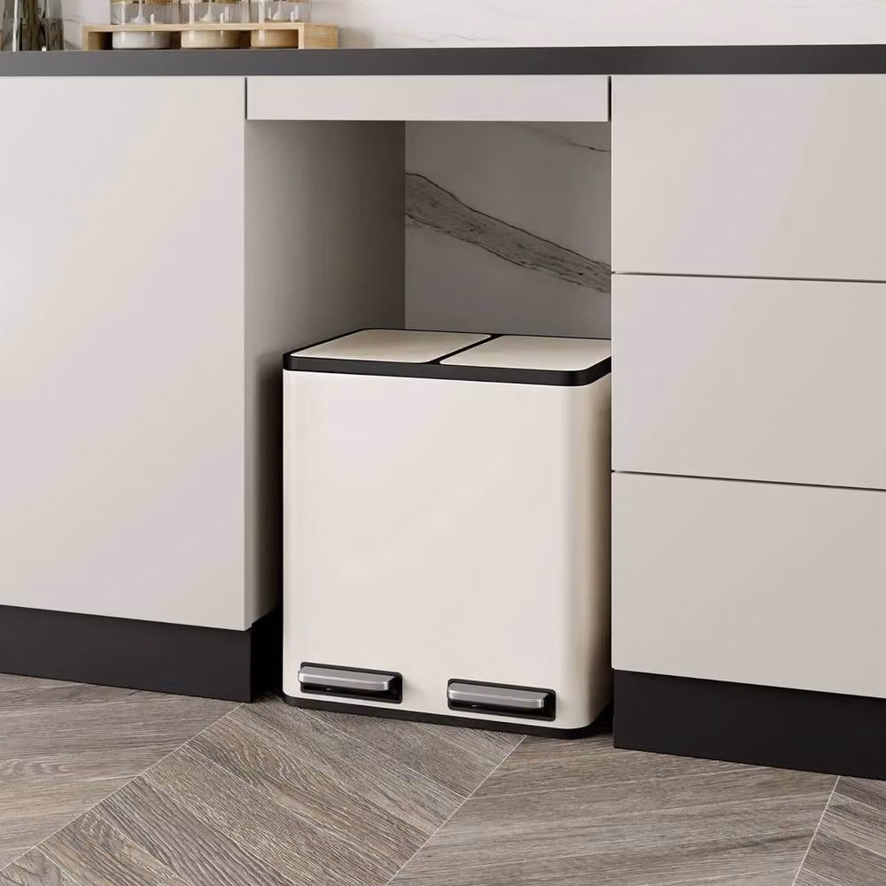 NESTLUNE Beige 30L Double Compartment Pedal Recycling Kitchen Bin, W: 44.0 cm, D: 34.5 cm, H: 41.5 cm – 3