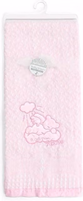 My Little World Pink Teddy Bear Embroidered Baby Shawl Blanket
