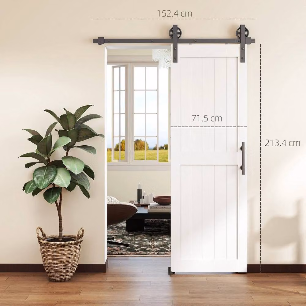 SPETLEK White Sliding Barn Door Kit with Track, MDF and Pine Wood, W: 52 cm, H: 152.4 cm – 2