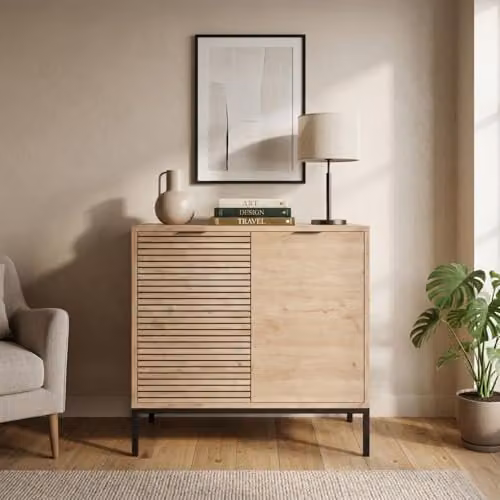 BIMOSSA Alya Modern Oak Sideboard Cabinet with Black Metal Legs, W/D/H: 80 x 40 x 80 cm – 2