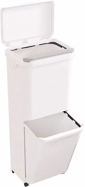 NESTLUNE 2-Tier Mobile Recycling Waste Bin with Flip Lid, White – 1