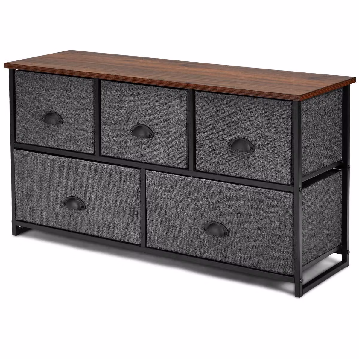 Gymax 2-Tier Chest of Drawers with 5 Fabric Baskets in Black and Grey – 3