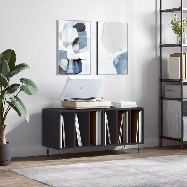 Berkfield Home Record Cabinet in Black, W/D/H: 100 x 38 x 48 cm – 1