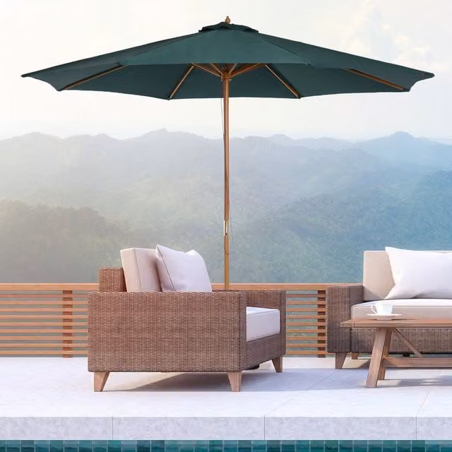 Outsunny 3m Fir Wood Garden Parasol in Dark Green