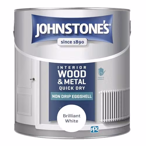 Johnstone's Interior Wood and Metal Water Based Eggshell Paint, White, 2.5 l – 2