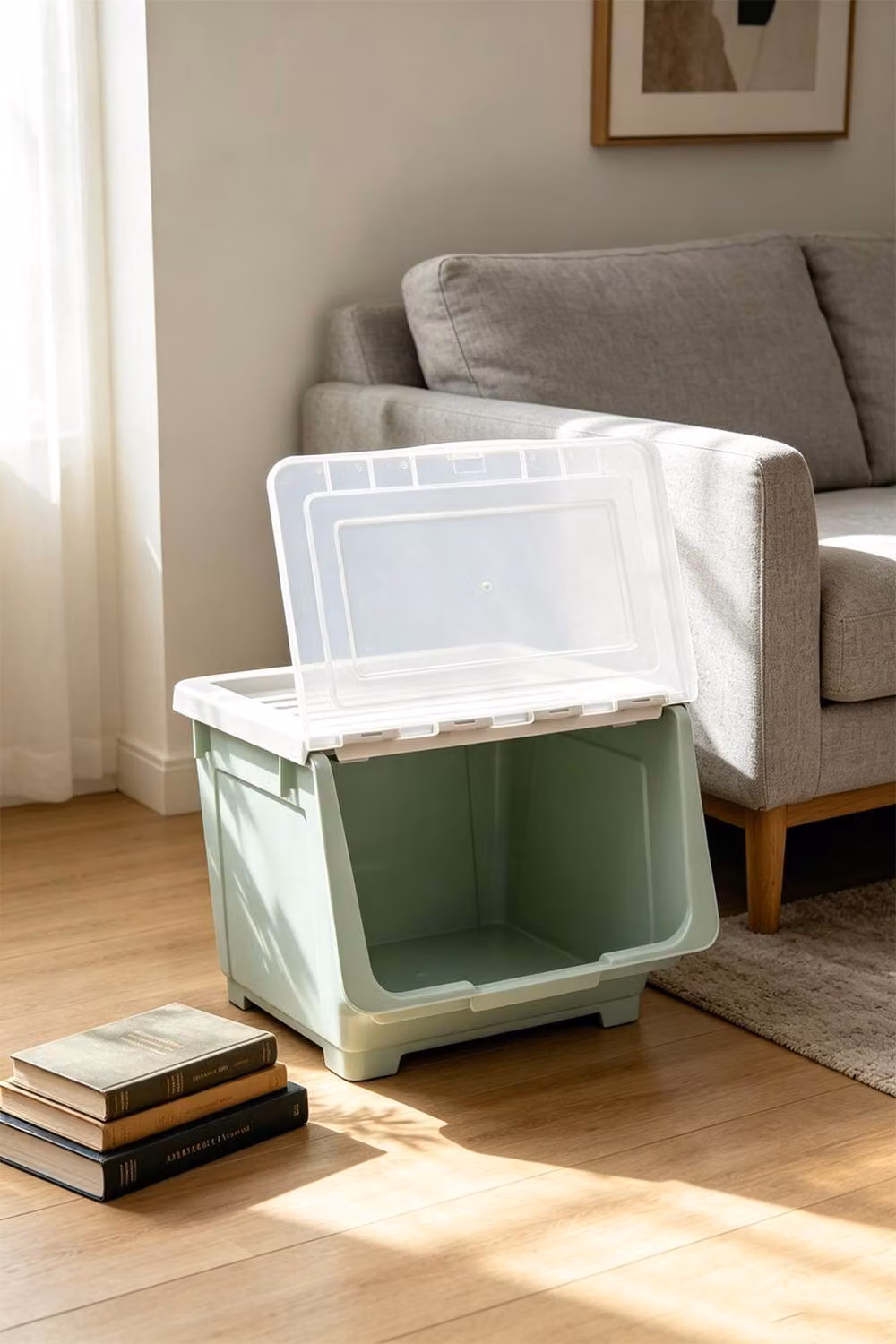 ExtraStar Stackable Plastic Flip Top Storage Box with Lid and Wheels, Green – 3