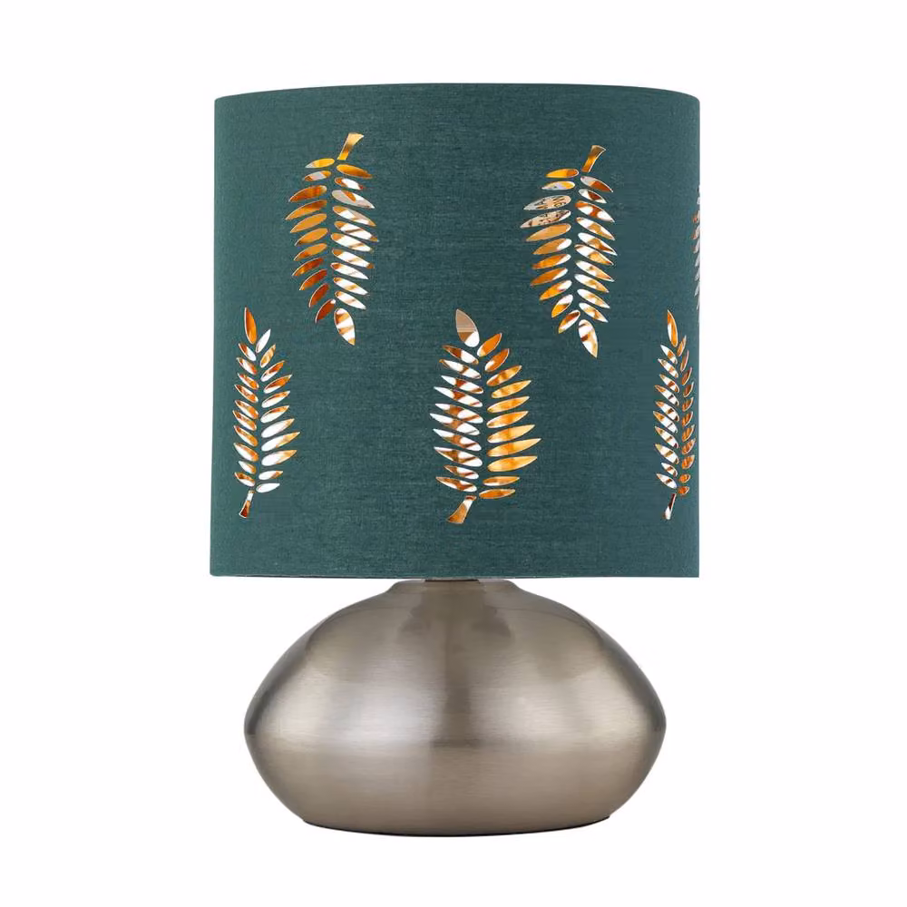 First Choice Lighting Jenson Set of 2 Brushed Chrome Touch Table Lamps with Green Fabric Shades – 2