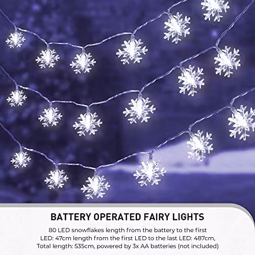 Globrite White Snowflake LED Fairy Lights with 80 Lights and 2 Modes – 5