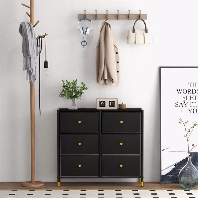 COSTWAY Modern 3 Tier Freestanding Metal Bedroom Dresser Chest in Black