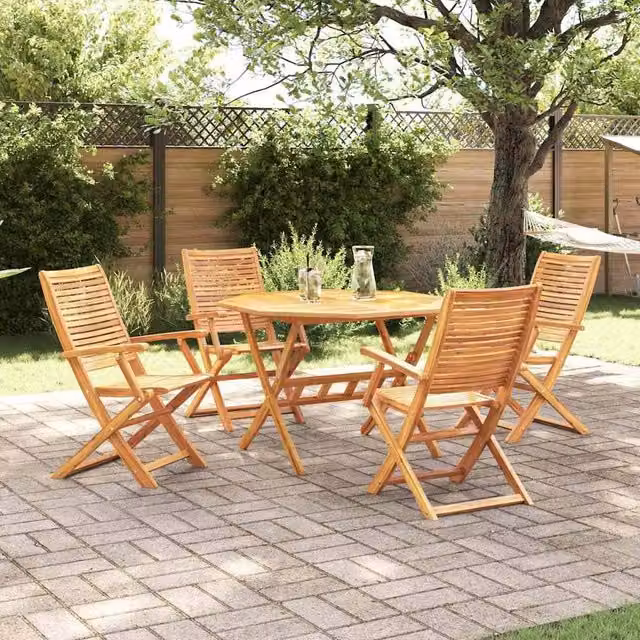 Berkfield Home 5 Piece Folding Garden Dining Set in Brown Solid Acacia Wood – 1