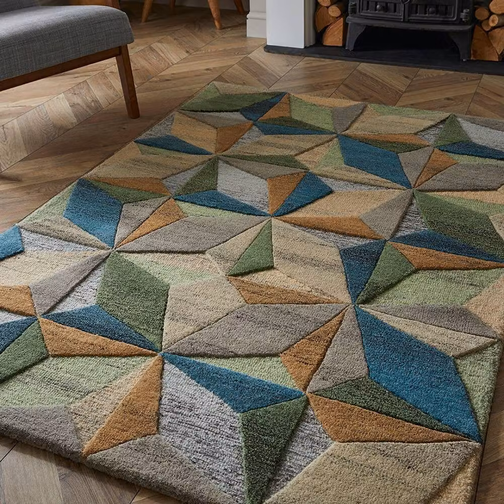 Arthouse Radiant Lilianna Embossed Geometric Wool Multi Rug W: 200 cm, L: 290 cm – 3