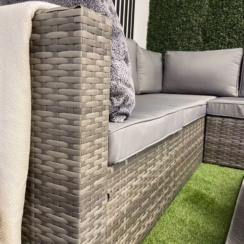 Modish Furnishing Sydney 5 Seater Grey L-Shape Corner Rattan Garden Sofa Set with Ice Bucket and Cushions – 2