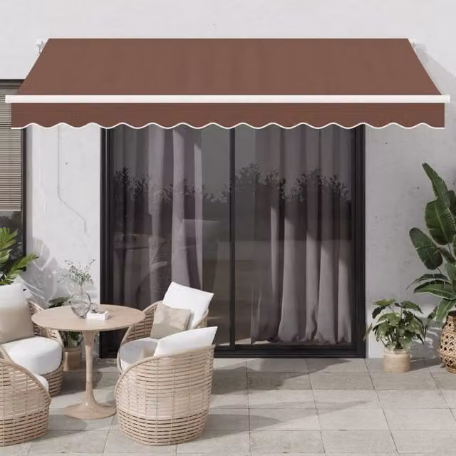 Berkfield Home Manual Retractable Folding Arm Awning with LED, Brown, W: 350 cm, D: 250 cm