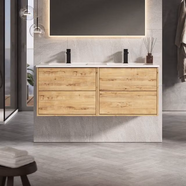Banyetti Venti 1200mm Wall Hung Vanity Unit with Lira Basin in Ostippo Light Oak – 1