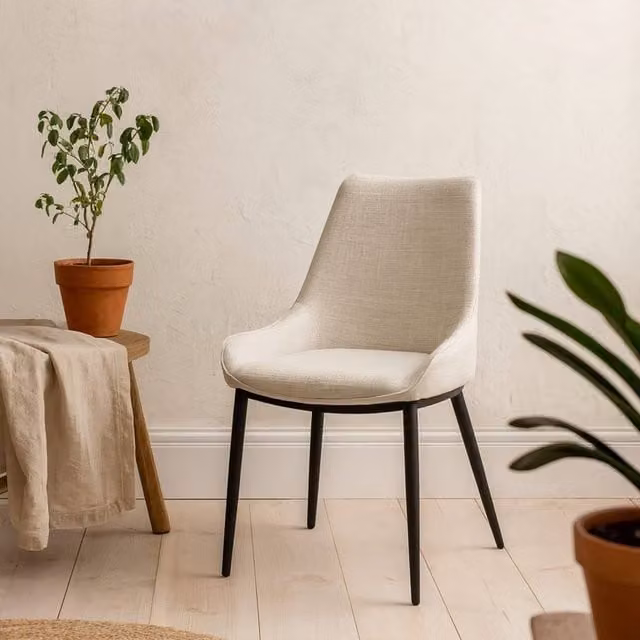 Wyld Haus Antraigues Modern Dining Chair in White Fabric with Black Metal Legs