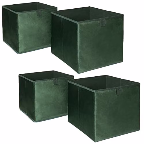 OHS Set of 4 Matte Velvet Foldable Cube Storage Boxes, Green, W/D/H: 27.0 x 27.0 x 27.0 cm