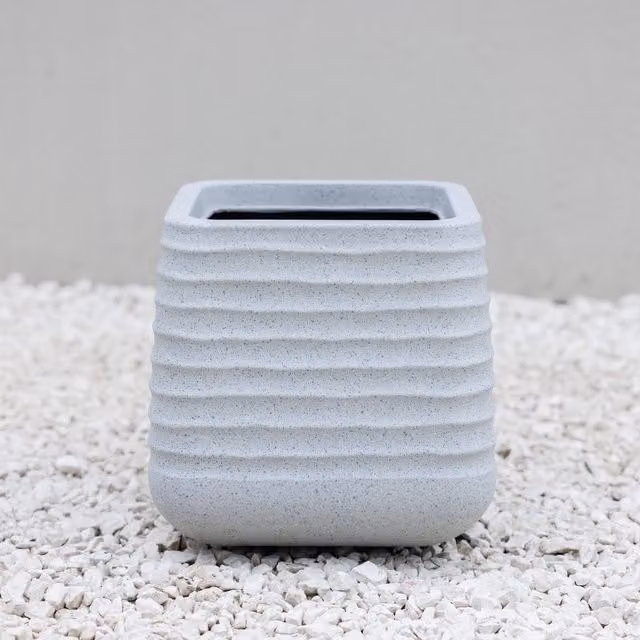 Primrose Square Ridged Outdoor Planter Garden Flower Pot in Grey