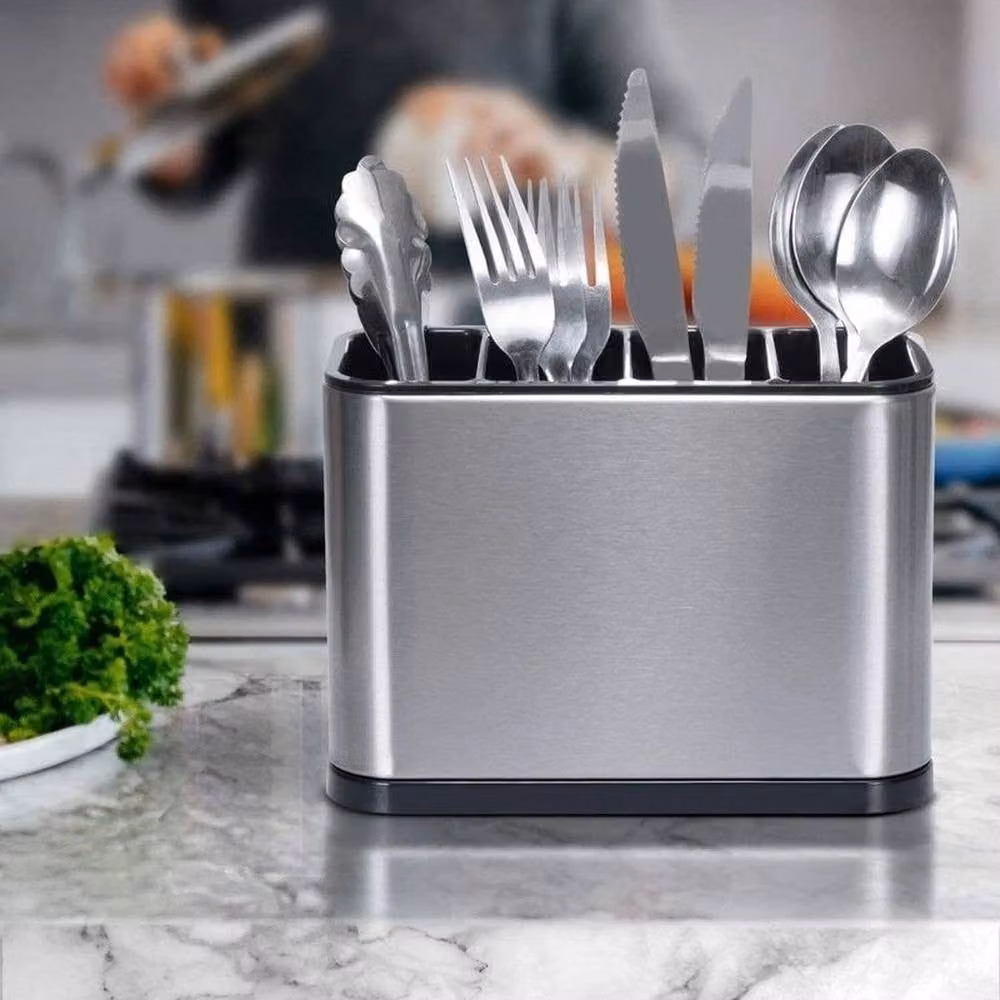 SPETLEK Kitchen Cutlery Organizer with Drainer for Spoons and Forks in Silver – 3
