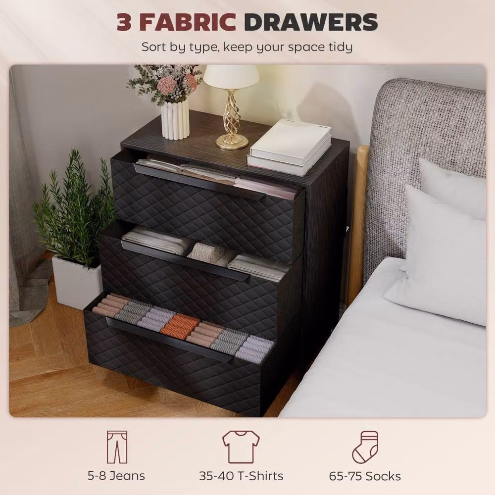Wyld Haus Salimo 3 Drawer Fabric Dresser in Black – 4