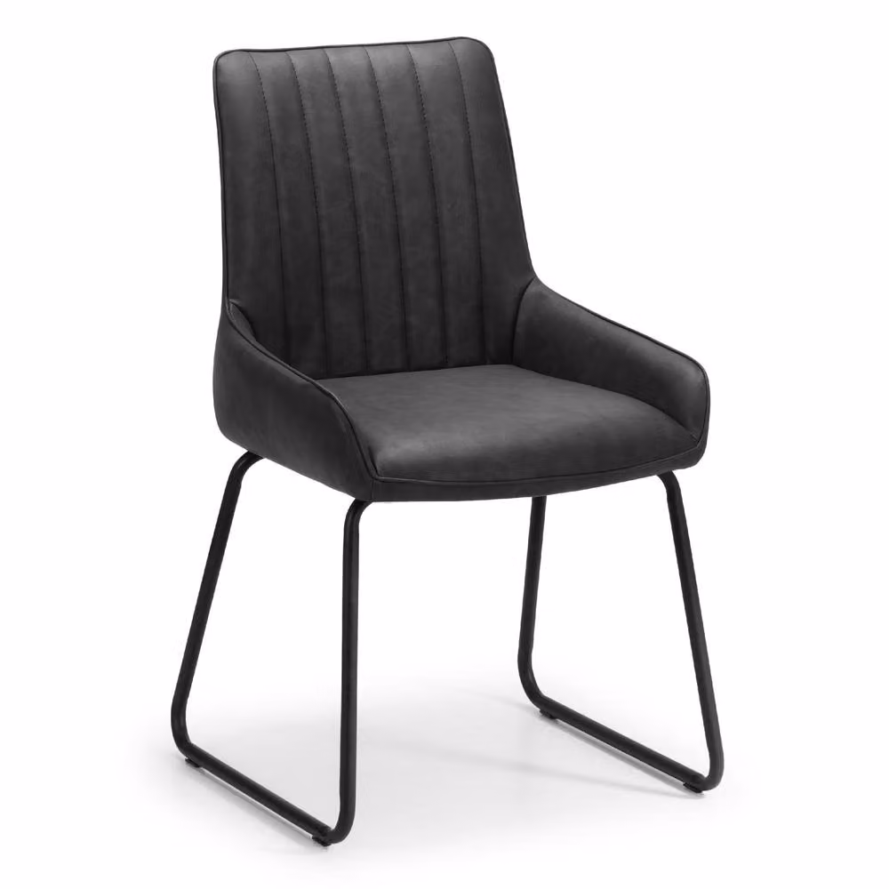 Cheshire Set of 2 Elegant Industrial Dining Chairs in Black Synthetic Leather with Metal Cantilever Base – 2