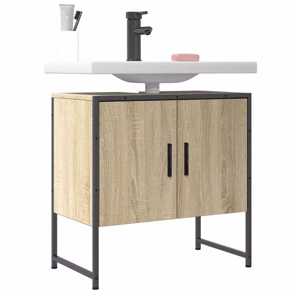 Berkfield Home Sonoma Oak Bathroom Sink Cabinet in Beige, W/D/H: 60 x 33 x 60 cm – 2