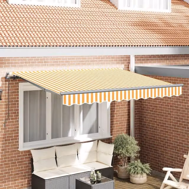 Berkfield Home Manual Retractable Folding Arm Awning in Yellow, White and Anthracite, W/D/H: 300 x 195 x 200 cm – 1