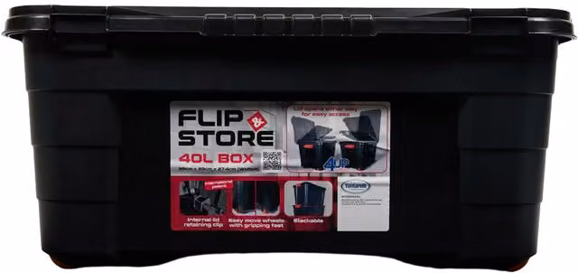 Tontarelli Stackable Flip and Store Box with Lid, Black, 40l