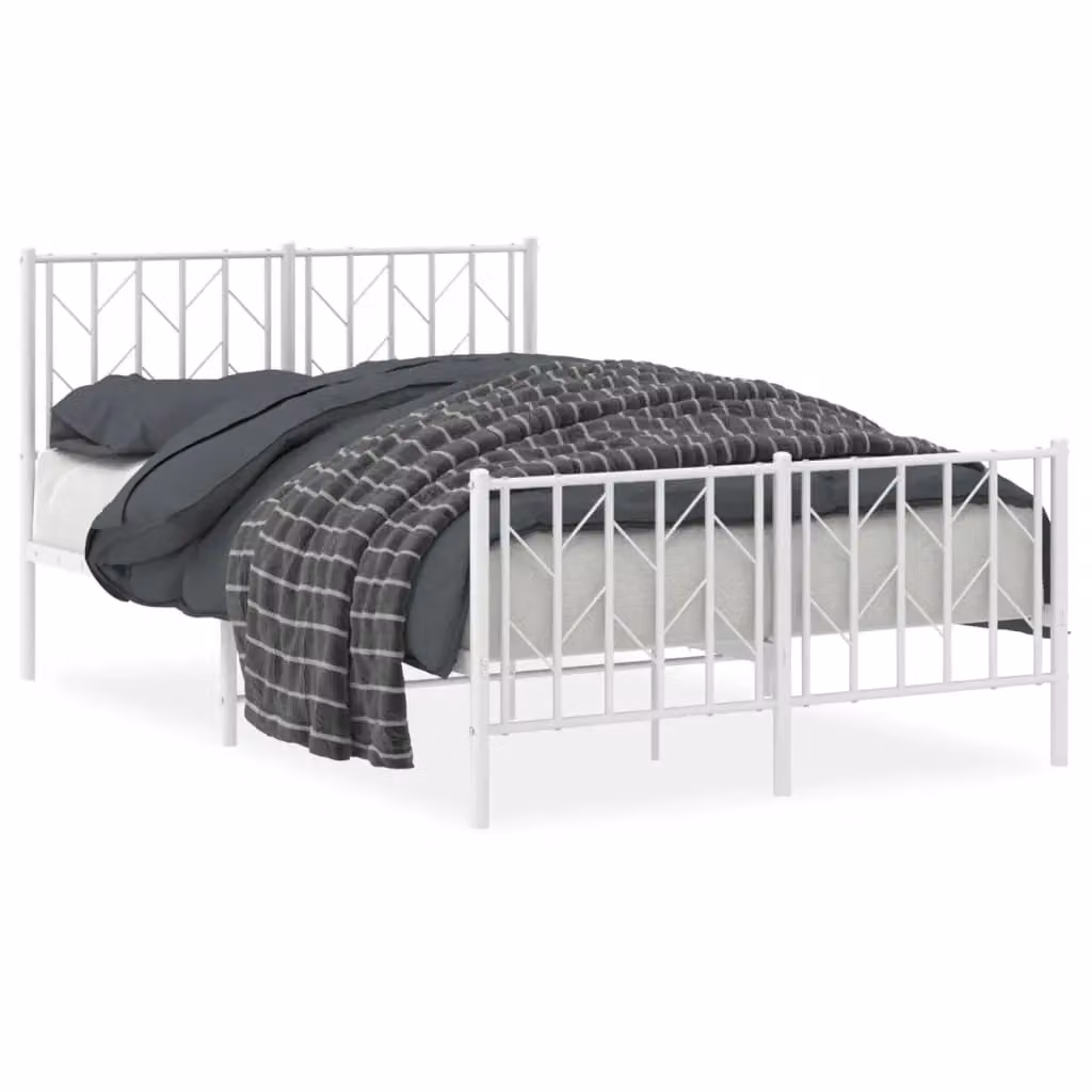 Berkfield Home Metal Bed Frame with Footboard, White, W: 120 cm, L: 190 cm – 2