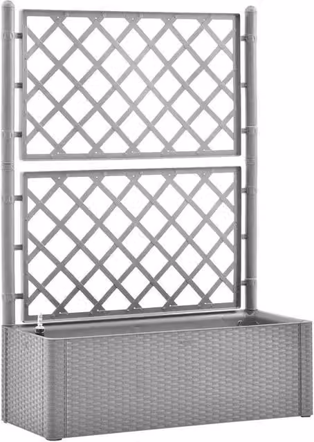 Berkfield Home Garden Grey Plastic WPC Raised Bed with Trellis and Self-Watering System
