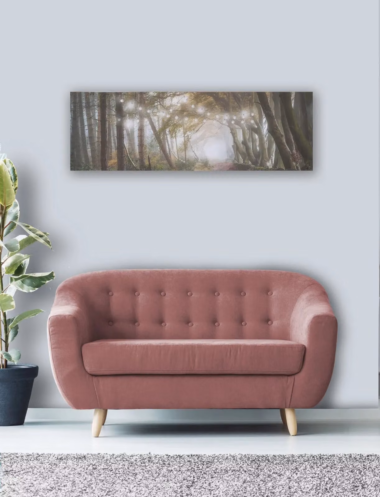 Art for the Home Woodland Wander LED Printed Canvas in White, Green and Brown – 2