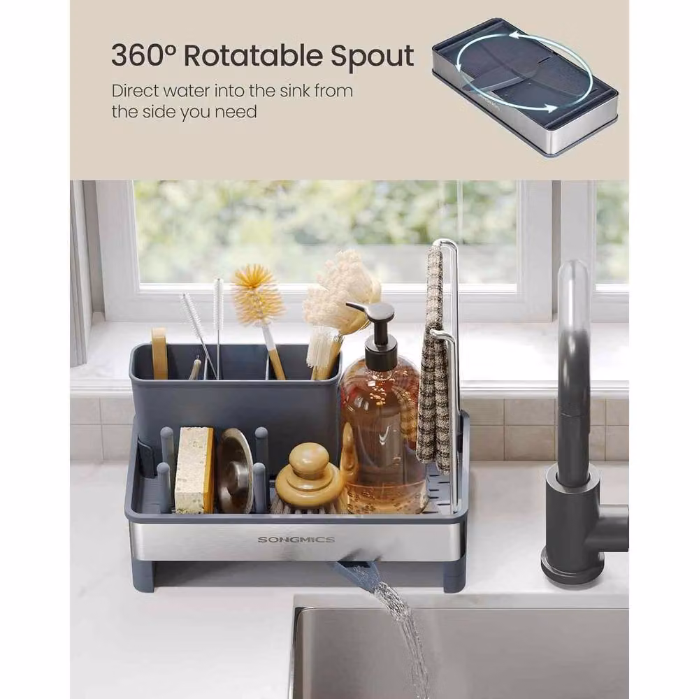 The Bazaarist Stainless Steel Sink Caddy with Rotating Spout, Dark Grey and Silver – 3