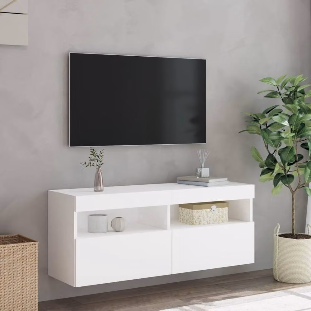 Berkfield Home Modern TV Wall Cabinet with LED Lights in White, W/D/H: 100 x 30 x 40 cm – 4