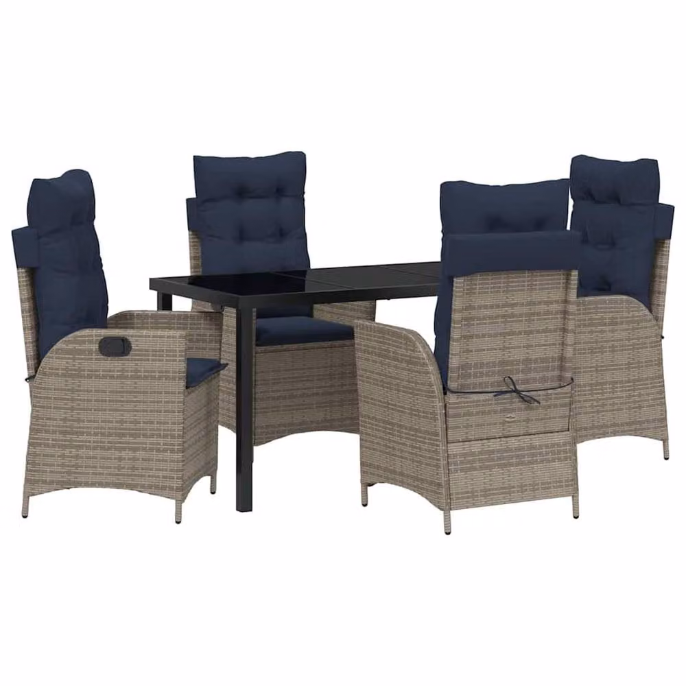 Berkfield Home 5 Piece Modern Garden Dining Set with Weather Resistant Cushions in Grey and Black Rattan – 2