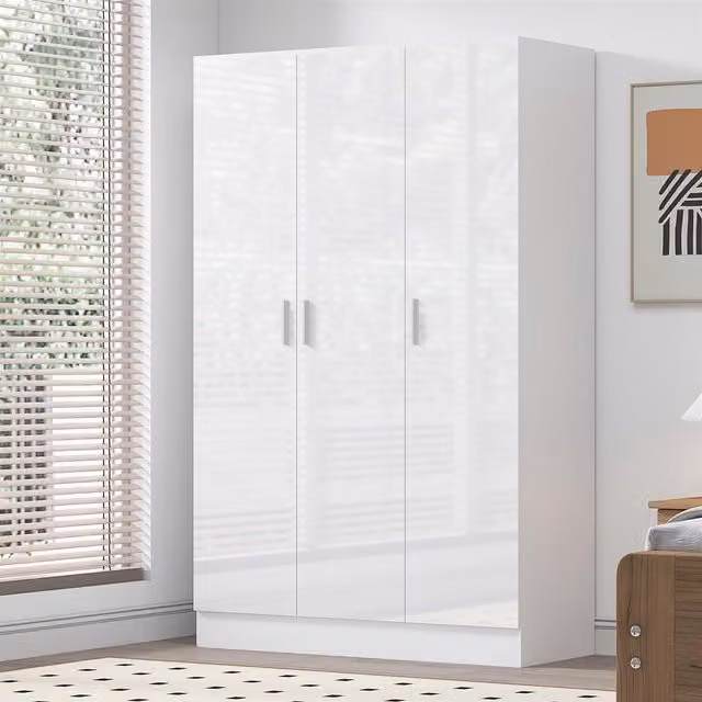 REFLECT 3 Door Wardrobe in White High Gloss and Matt Finish