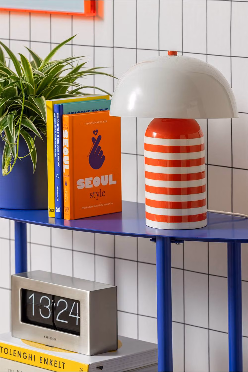 PRESENT TIME Leitmotiv Rayado Retro Iron Table Lamp in Orange and White – 2