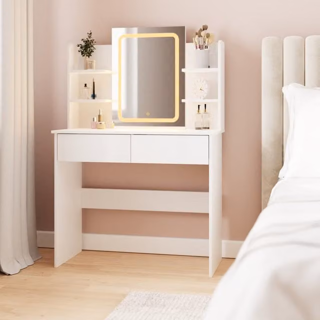 GFW Sadie LED Mirror Dressing Table in White