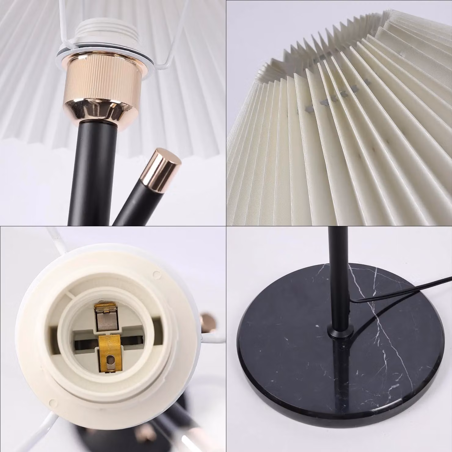 Garwarm Black and Gold Coat Rack Floor Lamp with Beige Pleated Fabric Shade, H 160.5 cm x W 40 cm x D 40 cm – 3